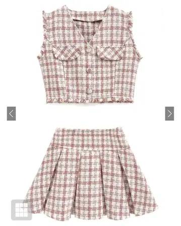 트위드 체크 베스트 x 플리츠 스커트 셋업 [dk1279]