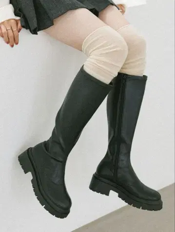 Heather 스트레치 롱 부츠 통굽