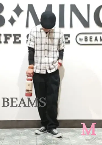 택 포함 새상품 BEAMS 비밍 바이 빔즈 체크 무늬 린넨 셔츠 M