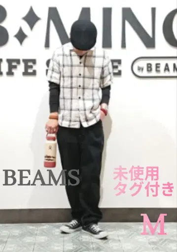 미사용 택 포함 BEAMS 비밍 바이 빔즈 체크 무늬 린넨 셔츠 M