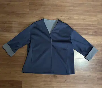 아우터 네이비 그레이 가을/겨울 옷깃 없는 캐주얼 자켓 주름 가공