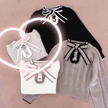 에블린 바이컬러 리본 케이블 니트 아이스 그레이