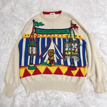 레어 까스텔바작 린넨 혼방 서커스 모티브 니트 스웨터