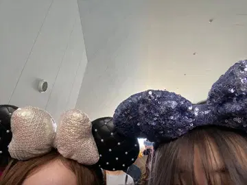 미키 귀 머리띠 스팽글 리본