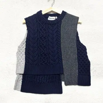 nagonstans 비대칭 케이블 니트 베스트 M 네이비