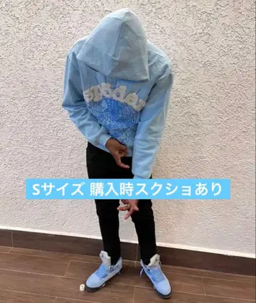 sp5der hoodie 스파이더 후드티 스카이블루 정품 S