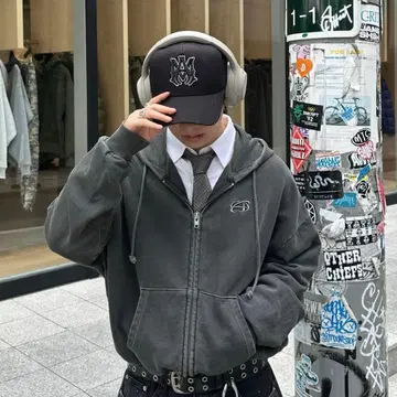 ADAMASTE / 더블 지퍼 숏 후디