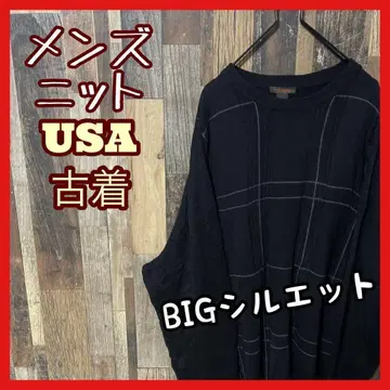 스웨터 니트 남성용 블랙 2XL 빅 루즈 USA 구제 의류 90s 긴팔