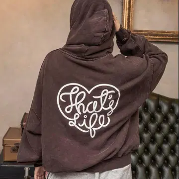 That's life 빈티지 가공 더블 지퍼 후드티 브라운
