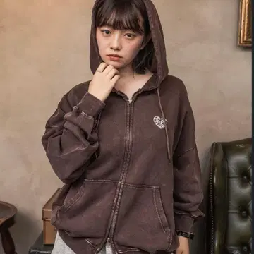 That's life 빈티지 가공 더블 지퍼 후드티 브라운