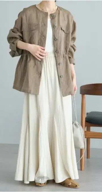 퓨어세신 린넨 올리브색 밀리터리 자켓 프리