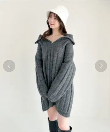 Heather 오프숄더 ZIP 니트 미니 원피스