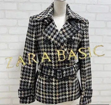 새상품급 ZARA BASIC 체크 무늬 자켓 코트 벨트 포함