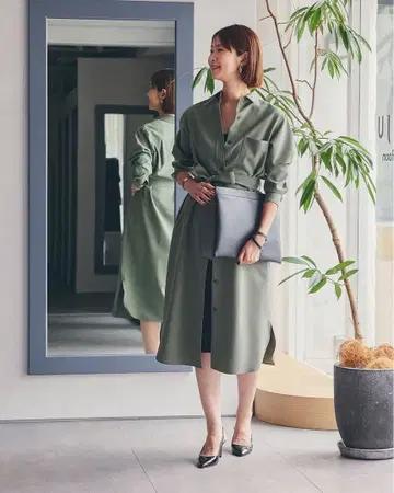 soeju 소주 소프트 옥스 셔츠 원피스 카키 XS