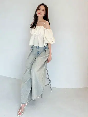 택 포함 새상품 SNIDEL 레이어드 디자인 팬츠 LBLU