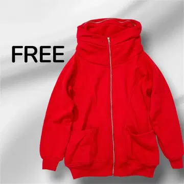 집업 후드티 스탠딩 칼라 디자인 숨겨진 후드 부착 레드 빨간색 속기모