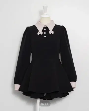 pium 리본 칼라 긴팔 셋업