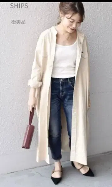 SHIPS 베이지 셔츠 원피스 긴팔