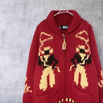 FIRST DOWN 풀 집업 니트 스웨터 RED