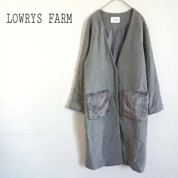 로리즈팜 노카라 롱 코트 코디건 퍼 포켓 그레이