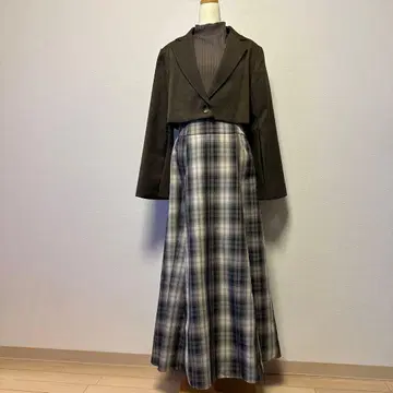 브라운 체크 무늬 셋업