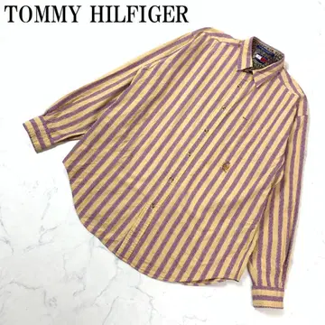 LA6170 타미힐피거 스트라이프 긴팔 버튼 셔츠 오렌지 계열 M