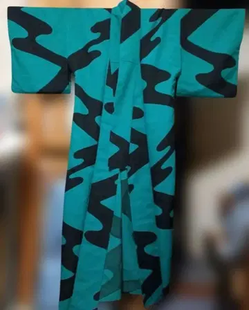 기모노 터콰이즈 블루 파도 무늬