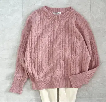 언타이틀 울 케이블 니트 풀오버 핑크