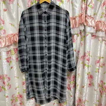 BLACK QUEEN 시어 체크 무늬 셔츠 원피스