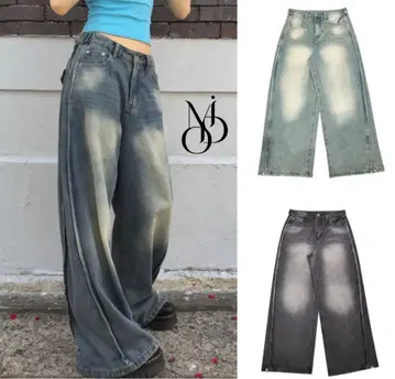 modimood 사이드 핀턱 와이드 데님