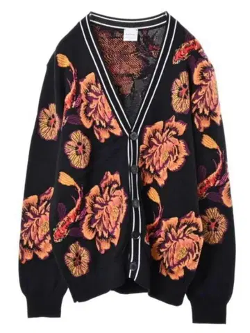폴스미스 블랙 오렌지 꽃무늬 가디건 남성용 여성용 버튼
