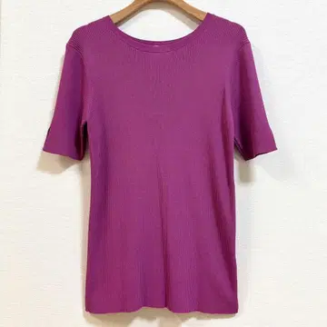 MK 미쉘클랑 워셔블 5부 소매 니트 M 사이즈 핑크 퍼플