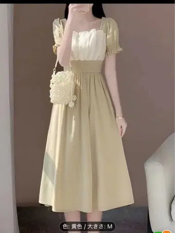 새상품 스모킹 허리 반팔 롱 원피스 M