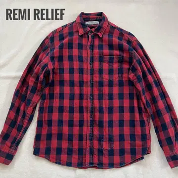 REMIRELIEF 레미릴리프 인디고 블록 체크 셔츠 빨간색 XL