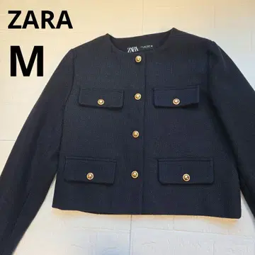 ZARA 자라 M 크롭 네이비 노카라 자켓