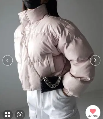 미사용 새상품 핑크 인조 가죽 숏 퍼 다운 자켓