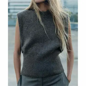 ZARA 이번 시즌 리브 울 니트 베스트 L 그레이 자라