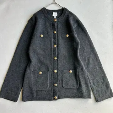 H&M 에이치앤엠 골드 버튼 니트 가디건 차콜 그레이