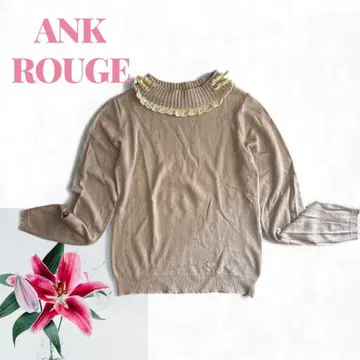 ANK ROUGE 레이스 프릴 리본 포함 긴팔 니트 핑크