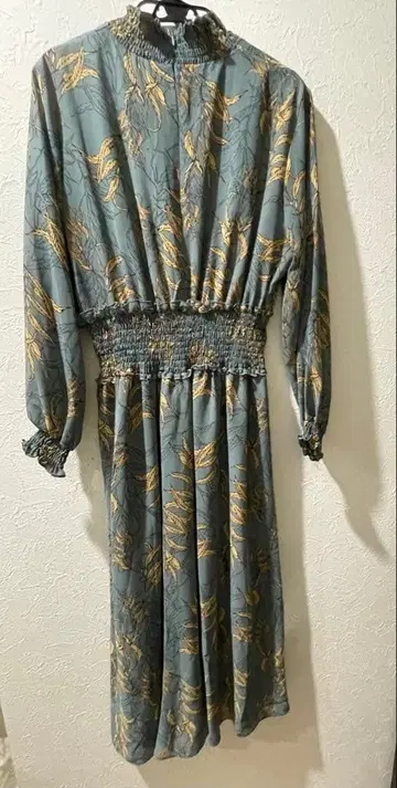 잎 무늬 긴팔 롱 원피스