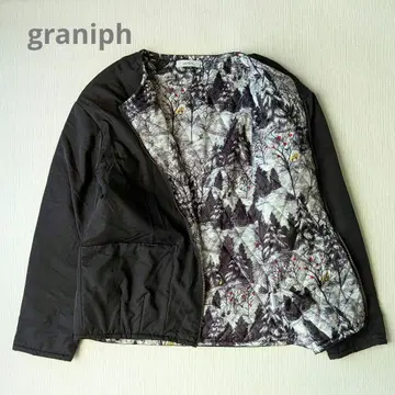 새상품급 Graniph 그라니프 충전솜 노카라 자켓 안감 프린트 블랙
