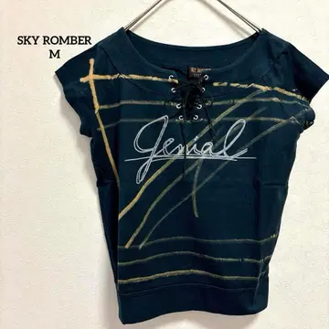 스카이론바 레이스업 반팔 T셔츠 프린트 디자인 네이비 M 사이즈