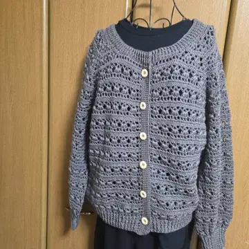 그레이 니트 가디건 L 사이즈 손뜨개질 크로셰 뜨개질