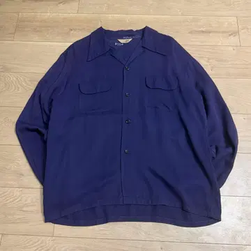 50s 60s Pennys 레이온 개버딘 빈티지 셔츠 네이비