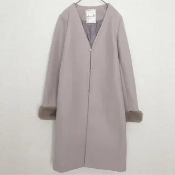 블루로네 | 퍼 커프스 노카라 코트 [ L ] 핑크 베이지 프론트 후크