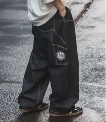 kutir 블랙 와이드 레그 데님 팬츠