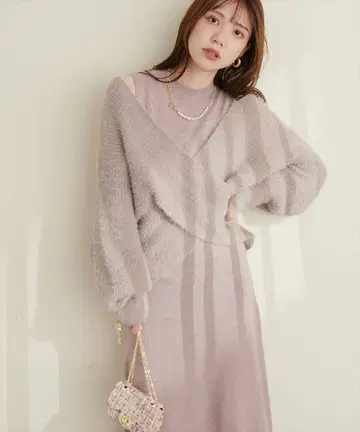 내추럴 꾸뛰르 크로스 니트 + 민소매 원피스 SET