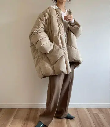 wee9s 다운 퍼펙트 실루엣 다운 베이지 머플러 포함