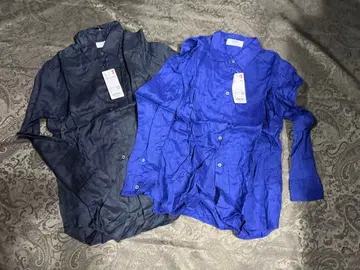 [ 미사용 새상품 ] 2벌 세트 긴팔 프리미엄 린넨 셔츠 파랑 블랙 S