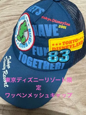 새상품급! 도쿄 디즈니 리조트 한정판 와펜 메쉬 캡 네이비 미키마우스